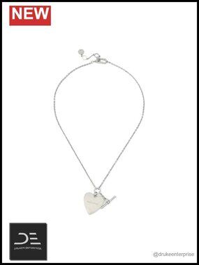 AllSaints Style Metal Heart & T Bar Charm Pendant Necklace 18"